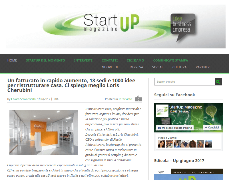 StartUp Magazine intervista Loris Cherubini | Facile Ristrutturare StartUp Magazine intervista Loris Cherubini | Facile Ristrutturare