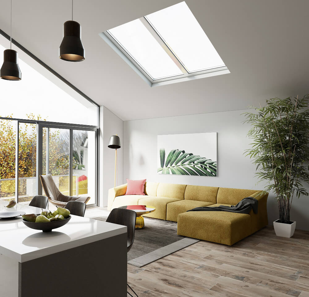 5 Consigli per rinnovare la casa in Primavera | Facile Ristrutturare Soggiorno con divano gialla, parquet e finestra laterale