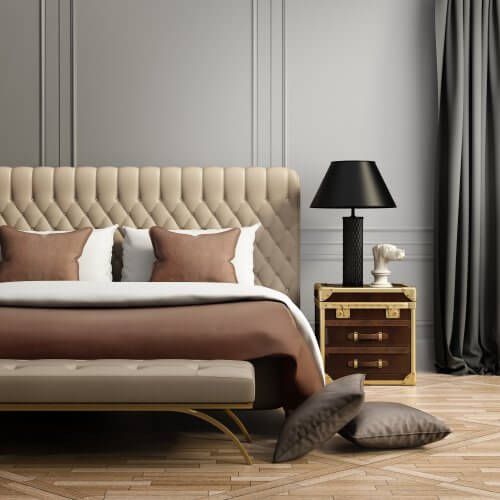 colori per camera da letto moderna, letto con testiera trapuntata