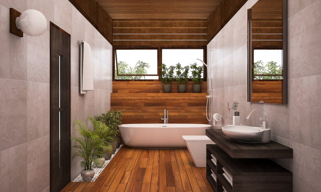 Ad ogni stanza la sua pianta! Come arredare casa con le piante da interni | Facile Ristrutturare Bagno in legno con vasca, piante e finestra laterale