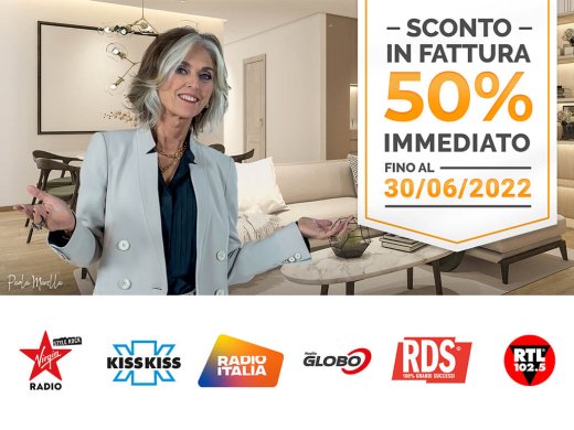 Paola Marella con loghi stazioni radiofoniche