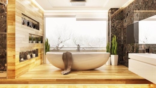 tendenze bagno 2023 con marmo e legno