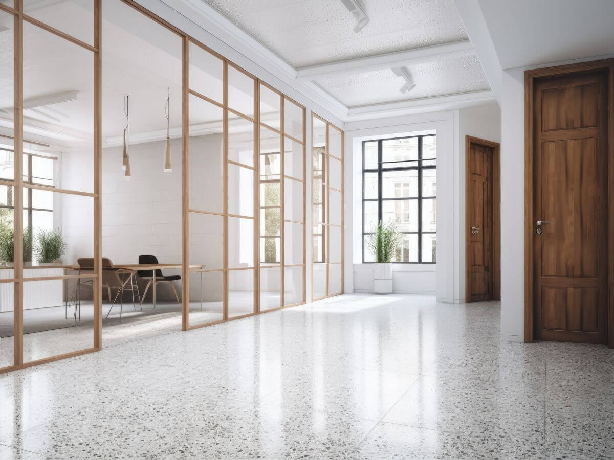 Ingresso appartamento con pavimento seminato veneziano