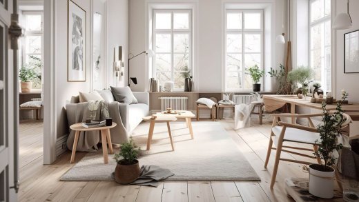 Soggiorno living in stile nordico scandinavo