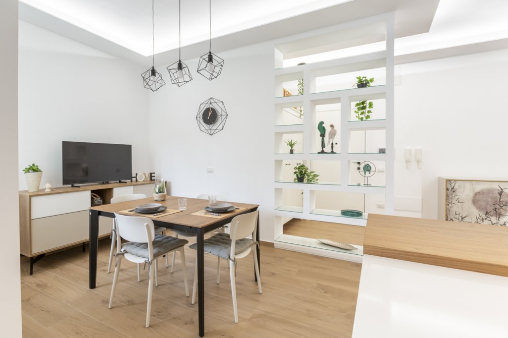 living con pavimento in gres porcellanato